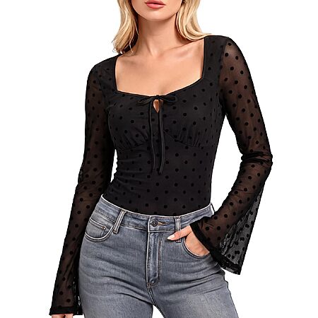 Amazon – Belle Poque Women's Sheer Lace Bell-Sleeve Top - $10.50 w/ Code