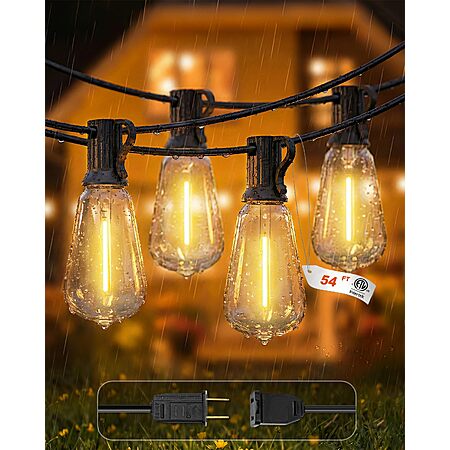 ST38 Outdoor String Lights,54FT Waterproof LED Patio Lights Dimmable