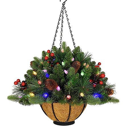 18-Inch Pre-Lit Christmas Hanging Basket