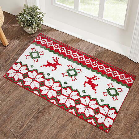 Holiday Time Multi-Color Fair Isle Deer Polyester Indoor Accent Rug 20" x 34" $5