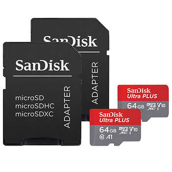 Costco Members: 2-Pack Sandisk Ultra Plus 64GB microSDXC UHS-I Memory Card w/ Adapters, for $22.99