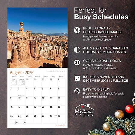 MICASA PRESS Wonders of the Earth 2026 Wall Calendar 12 Month | 12" x ...