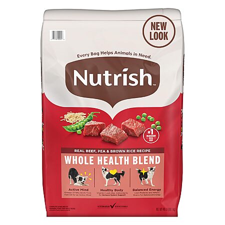 Nutrish Dry Dog Food, Real Beef, Pea & Brown Rice Recipe Whole Health Blend for Adult Dogs, 40 lb. Bag, $31 Clip Q S&S YMMV