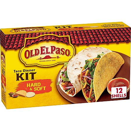 Old El Paso Hard and Soft Taco Dinner Kit, Meal Prep, 12 Ct, 11.4 oz TWO FOR $5 FS Prime (inc Seasoning Pack, Taco Shells, Taco Sauce)