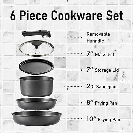 Carote 6 Pcs Pots and Pans Nonstick Cookware with Detachable Handles ...