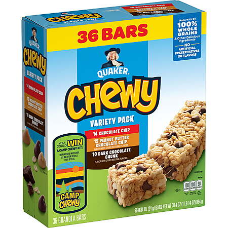 REGIONAL FS WALMART+: 4 x 36 ct Chewy Granola Bars, 3 Flavor Variety Pack, 30.4 oz, $26.78, get $10 Back To School Rebate From Quaker