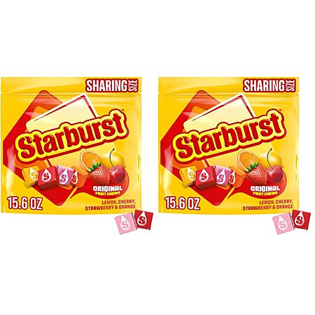 $3.32 S&S STARBURST Chewy Candy, Sharing Size, Individually Wrapped Fruit Chews Candy, 15.6 oz Resealable Bag (Pack of 2) 31.2 oz total