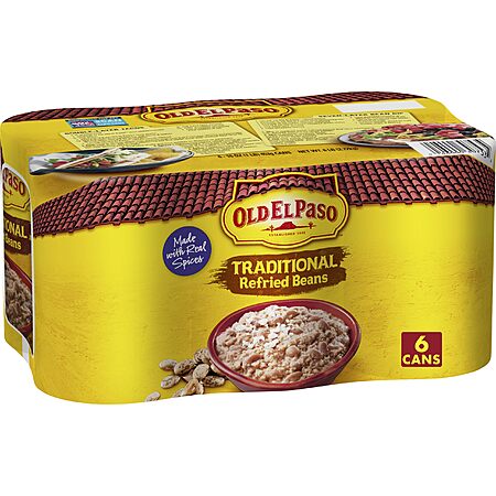 $6.22 S&S or less Old El Paso Traditional Refried Beans, 6 ct cans, 16oz per can