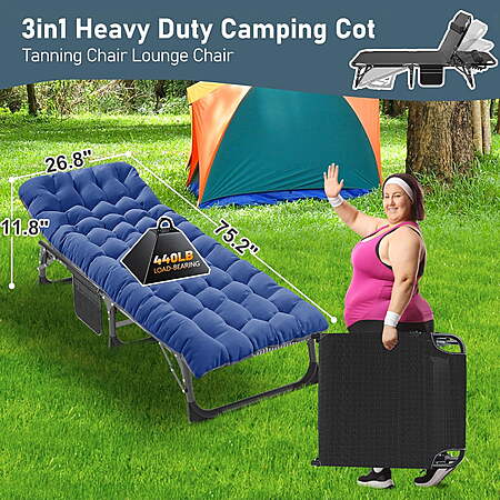 $70 FS Walmart by Slsy Folding Lounge Chair, 5-Position Adjustable Outdoor Reclining Chair, Folding Sleeping Bed Cot, Folding Chaise Lounge Chair