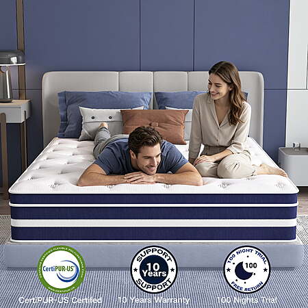 F-$157, Q-$159 K-$218 FS Walmart by GUUKIN 12 inch Queen Mattress in a Box, Memory Foam & Spring Hybrid Medium + 14" Sizes