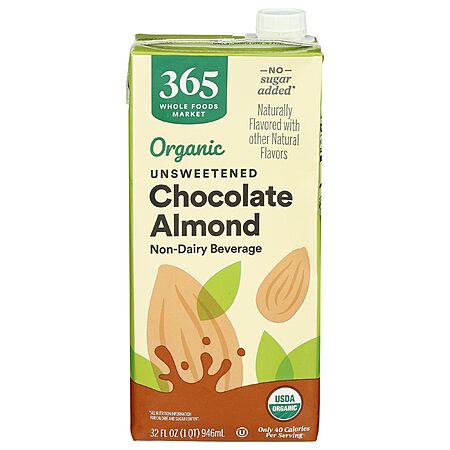 PRIME DEAL 4/$10.07 or less S&S 365 by Whole Foods Shelf Stable Organic Unsweetened Almond Milk (Plain, Vanilla or Chocolate), 32 Fl Oz