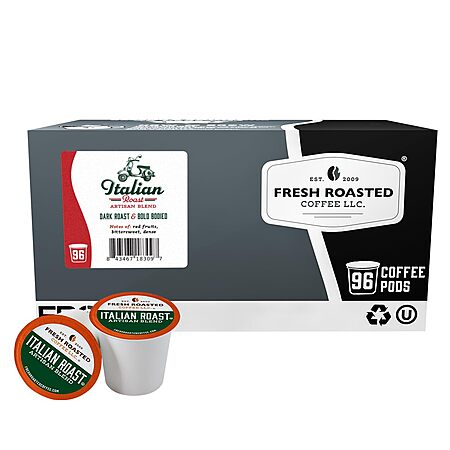 $20.91 s&s Clip Q Fresh Roasted Coffee, Italian Roast Dark Coffee K-Cup Pods for Keurig Brewers, Dark Roast, Kosher, 96 Count Loose Pack