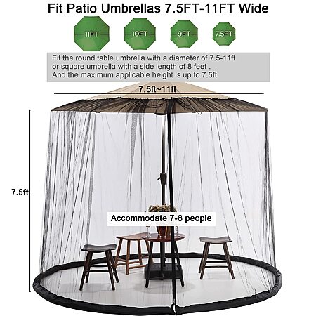 $19.99 AMAZON 7.5-11 FT Patio Umbrella Mosquito Net, Polyester Mesh Umbrella Screen, Universal Canopy Umbrella Mosquito Netting with Zipper Door