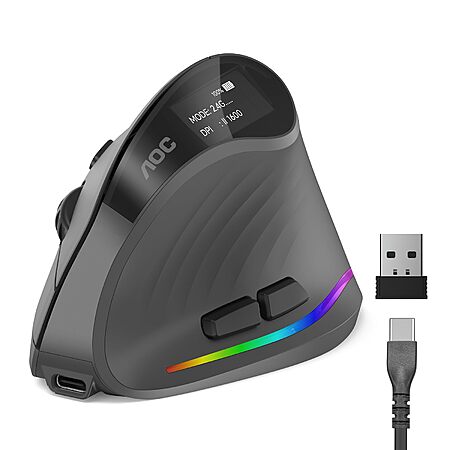 $29.99ac FS AMAZON AC AOC Ergonomic Mouse, 2.4GHz Wireless Bluetooth Vertical Mouse, 4800 DPI, Rechargeable