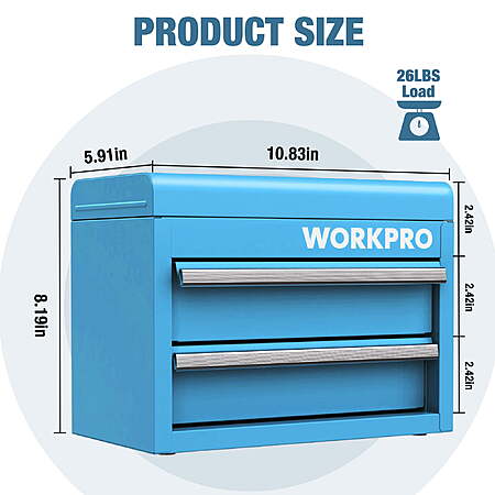 $28 FS WALMART+ by GreatStar WORKPRO Mini Metal Tool Box with 2 Drawers and Top Storage, Small Tool Chest with PVC Liners and PP Feet Pads