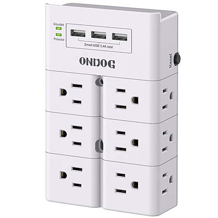 $12 FS Walmart+ by ONDOG Multi Plug Outlet - 12-Outlet Extender Surge Protector, 3 USB Ports Wall Mount for Home, Office, White