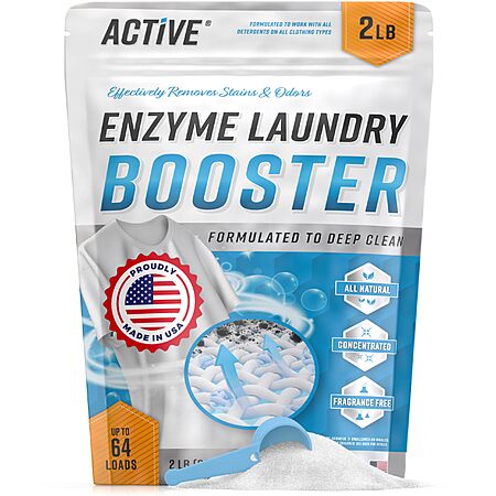 $11 S&S/AC AMZ Enzyme Laundry Booster Odor Remover - 2 lbs Unscented Enzymatic Clothes Stain Cleaner Powder, Natural Deodorizer with Bio Active Enzymes, Detergent Additive Eliminat