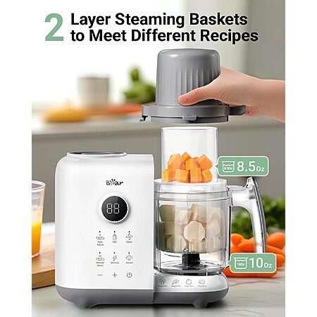 $35 FS AC AMAZON Bear Baby Food Maker Steamer & Blender with Dual-Layer Steam Baskets, 18.5oz