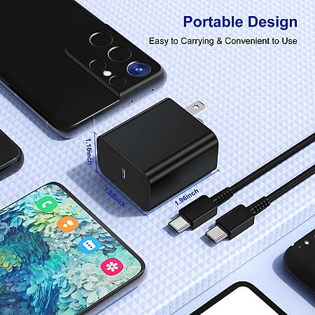 $14 FS Walmart+ Seller: 2 Pack 45W USB-C Super Fast Charger 6FT Type C Charger Cable Cord Fast Charging Android Phone Wall Charger Block