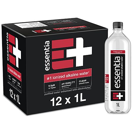 $9.90 S&S Q Essentia Ionized Alkaline Water, 9.5+ pH, 99.9% Pure, 12 x 1L