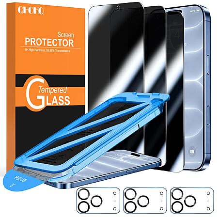 $3.99 ac 3 Count QHOHQ for iPhone 18 Pro or 18 Pro MAX Privacy Screen Protector, 9H+ Tempered Glass