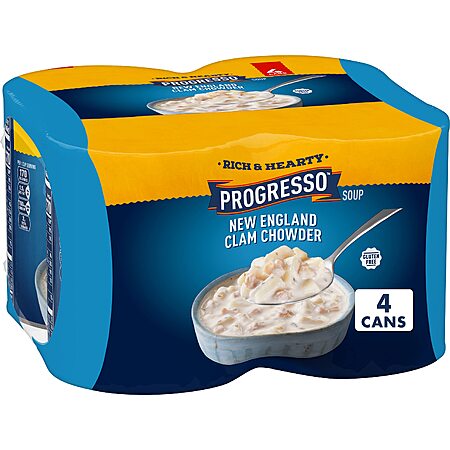 $7.52 S&S Progresso Rich & Hearty New England Clam Chowder Canned Soup, 18.5 oz, 4 pk