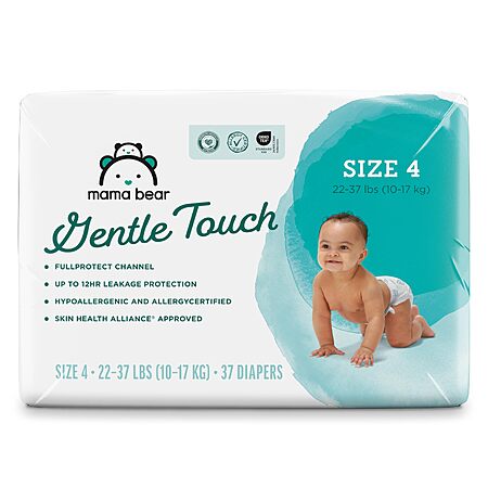 $9.47 S&S AMAZON Amazon Brand - Mama Bear Gentle Touch Diapers, Size 4, 37 Count, Hypoallergenic, BUY 4 save another 10% (PRIME)