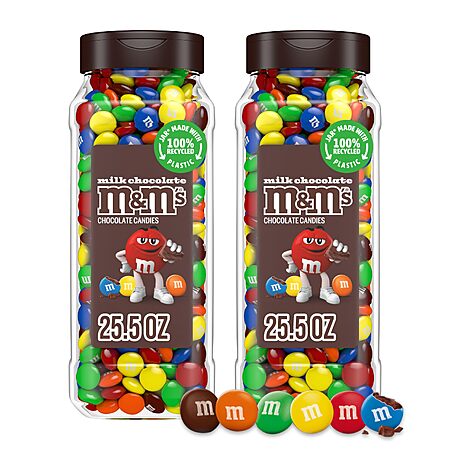 $13.97-$15.62 S&S M&M'S Milk Chocolate Candy, Resealable Jars, Party Size, 25.5 oz, 2 Pack AMZ
