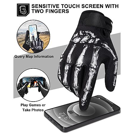 $11.39 ac AMAZON Skeleton Bones Motorcycle Gloves for Men Women Touchscreen