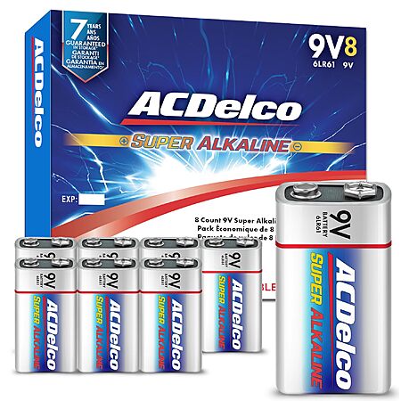 $9.89 AMAZON ACDelco 8-Count 9V Batteries, Maximum Power Super Alkaline Battery for Home and Office, 7-Year Shelf Life