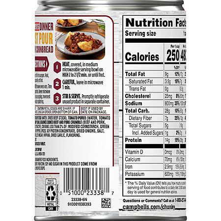 $19.70 or less S&S/$5 off Ten Cans of Campbell’s Chunky Hot and Spicy Chili With Beans, 16.5 oz Can