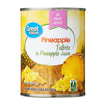 $11.88 FS WALMART+ (12 pack) Great Value Canned Pineapple Tidbits, 20 oz