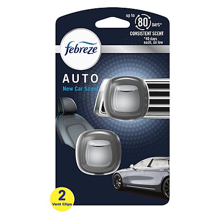 $6.12 S&S, get $3 Amazon Credit Febreze AUTO Air Freshener, Odor-Fighting Automotive Vent Clip, New Car or Tropical Scent, 2 Count
