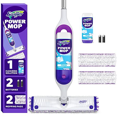 PRIME $18.94 Swiffer PowerMop Mopping Kit for Floor Cleaning, Set Includes 1 Power Mop, 2 Replacement Pads, 1 Liquid Solution Refill, 2 Batteries, No