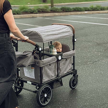 $190 FS Walmart by AILEEKISS Collapsible Wagon Stroller for 2 Toddlers with Adjustable Canopy, 44 Pounds, Grey or Black