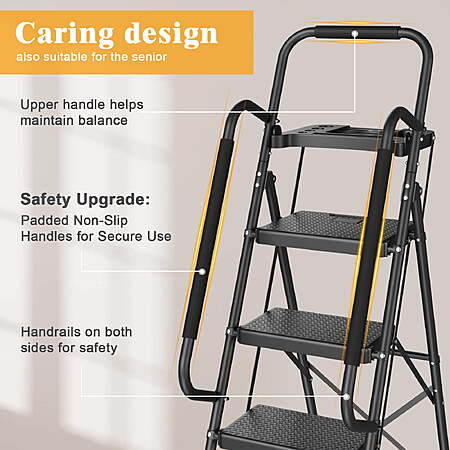 $85.49 AC FS Walmart by Mr IRONSTONE 5 Step Ladder for Adults, 800lbs Heavy Duty Steel Folding Ladder with Tool Tray, Upgraded Non-Slip Handrails and Anti-Slip Pedal for Home