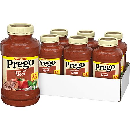 $17.98 S&S CLIP Q Prego Italian Pasta Sauce Flavored With Meat, 45 oz Jar (6 Pack) or 67 ounce 6 ct, $22.50 S&S/Q
