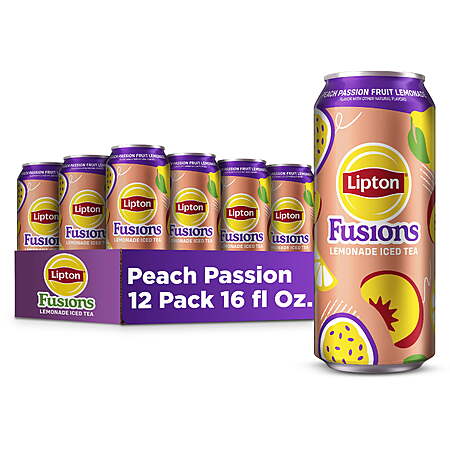 $8.62 FS Walmart + Lipton Fusions Peach Passionfruit Lemonade Iced Tea, 16 fl oz Cans (pack of 12)