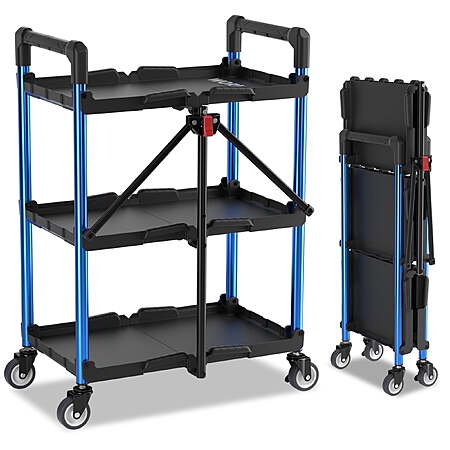 WORKPRO 3-Tier Folding Collapsible Service Cart w/ Wheels (210-lb Capacity) $74 + Free S&H