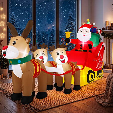 $51.88 ac FS Walmart by Firstness 8ft Christmas Inflatables Santa Claus on Sleigh with 3 Reindeer Xmas Blow ups with LED Lights