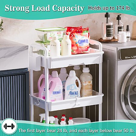 $14.47 AC AMAZON by SUNALLY 3 Tier Rolling Cart with Drawer, Craft Storage Cart Organizer,White