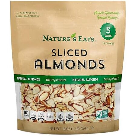 $4.82 S&S 35% off Clip Q Nature's Eats Natural Sliced Almonds, Non-GMO Verified, 16 oz | Blanched Thin-Cut Almonds (also 24oz deal) f