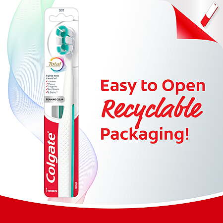 REGIONAL PRICE $3.48 get $2 Walmart Cash Limit 3 Colgate Total Active Prevention Foaming Clean Soft Toothbrush, 1 Pack
