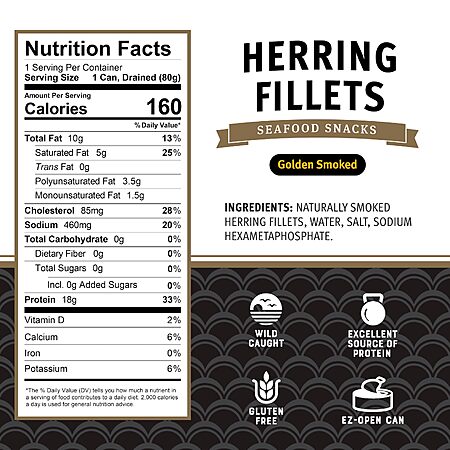 $17.55 or less S&S CLIP Q Brunswick Golden Smoked Herring Fillets, 3.25 oz (Pack of 12) 18g Protein per can