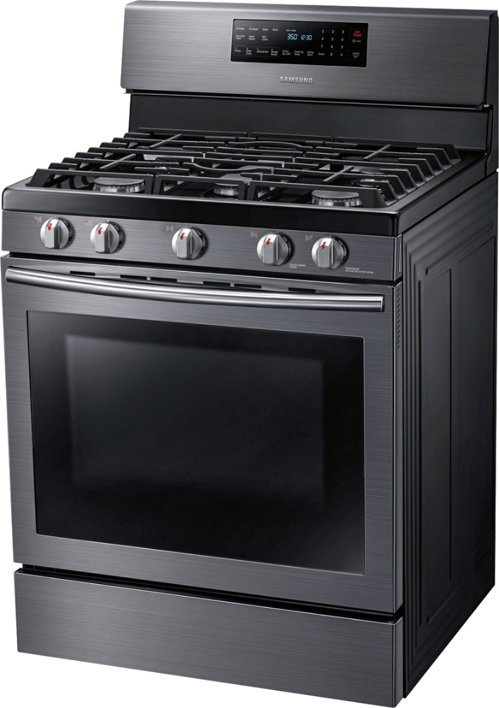 Samsung - 5.8 Cu. Ft. Self-Cleaning Freestanding Fingerprint Resistant Gas Convection Range - Black stainless steel $599