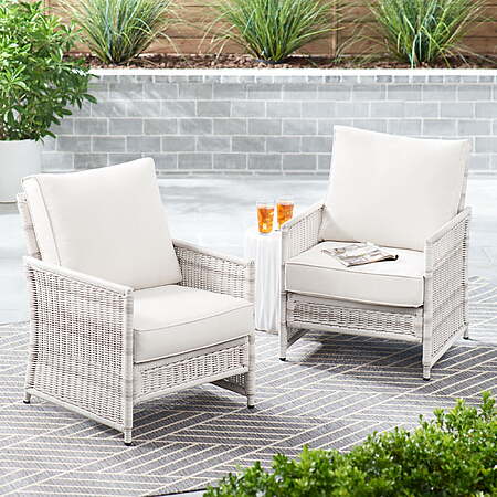 Better Homes & Gardens Paige Outdoor Wicker Stationary Lounge Chairs, Set of 2, White $247 + FS