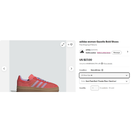 Adidas women GAZELLE BOLD Shoes in Semi Flash Red - $27 + Free Shipping