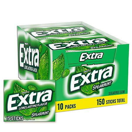 10 pack EXTRA Gum Spearmint, Polar Ice, or Peppermint Sugarfree Chewing Gum Bulk, 15 Count [S&S]