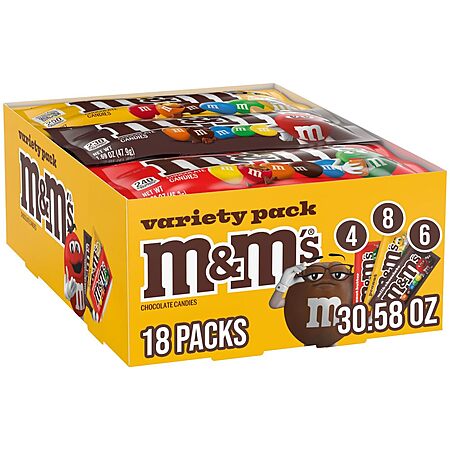 18 Count Full-Size M&M'S Milk Chocolate Candy, Bulk Candy Variety Pack [S&S]