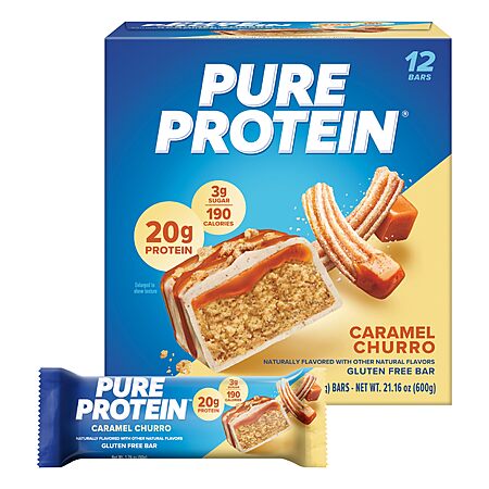 Pure Protein Caramel Churro Protein Bars, 20g Protein, Gluten Free, 12 Ct | 3g Sugar, 190 Calories - [S&S]